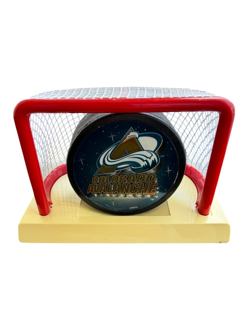 VTG 1997 Fotoball Colorado Avalanche NHL Hockey Puck Mini Net Goal Display Stand